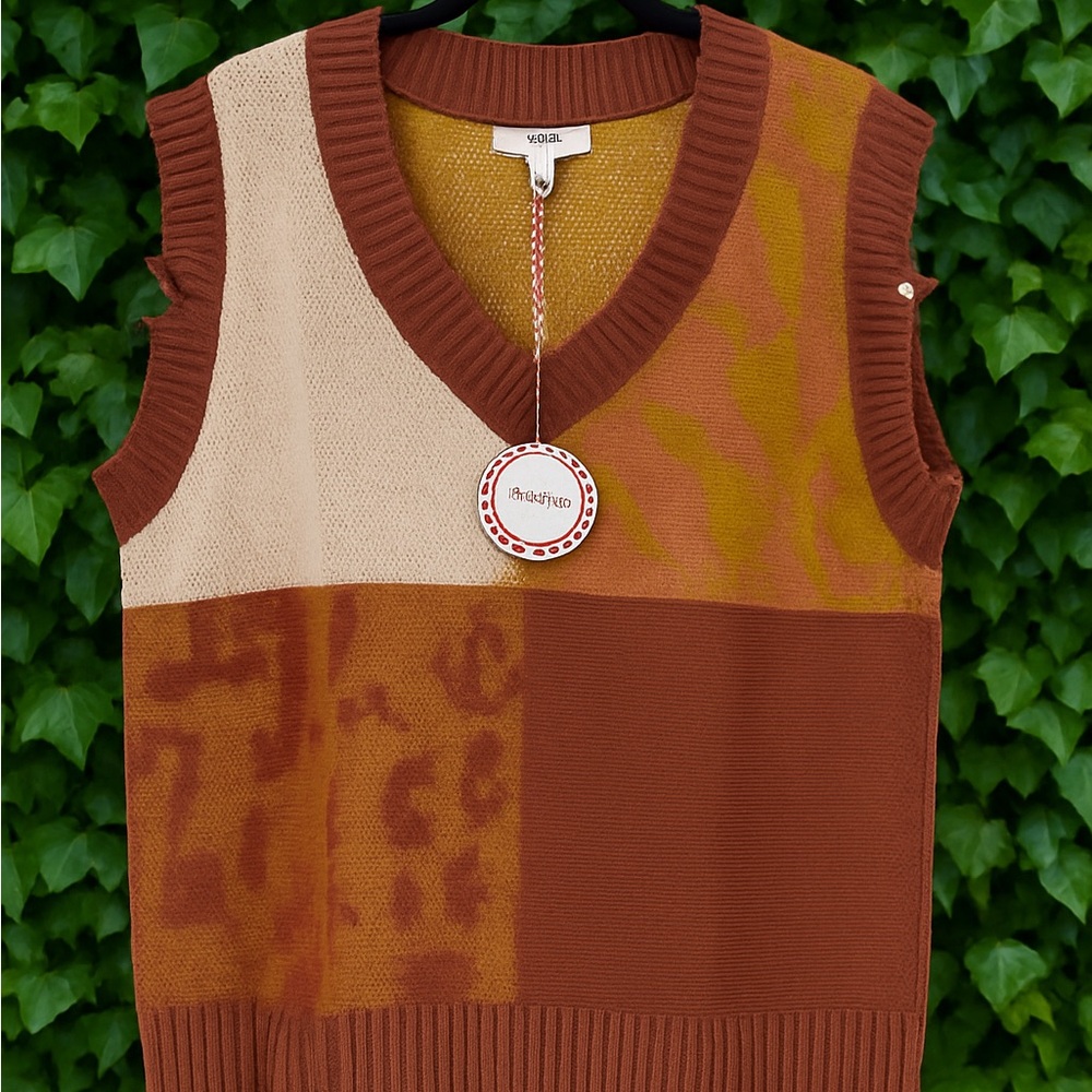 Umgee Distressed V-Neck Animal Print Colorblock Sweater Vest